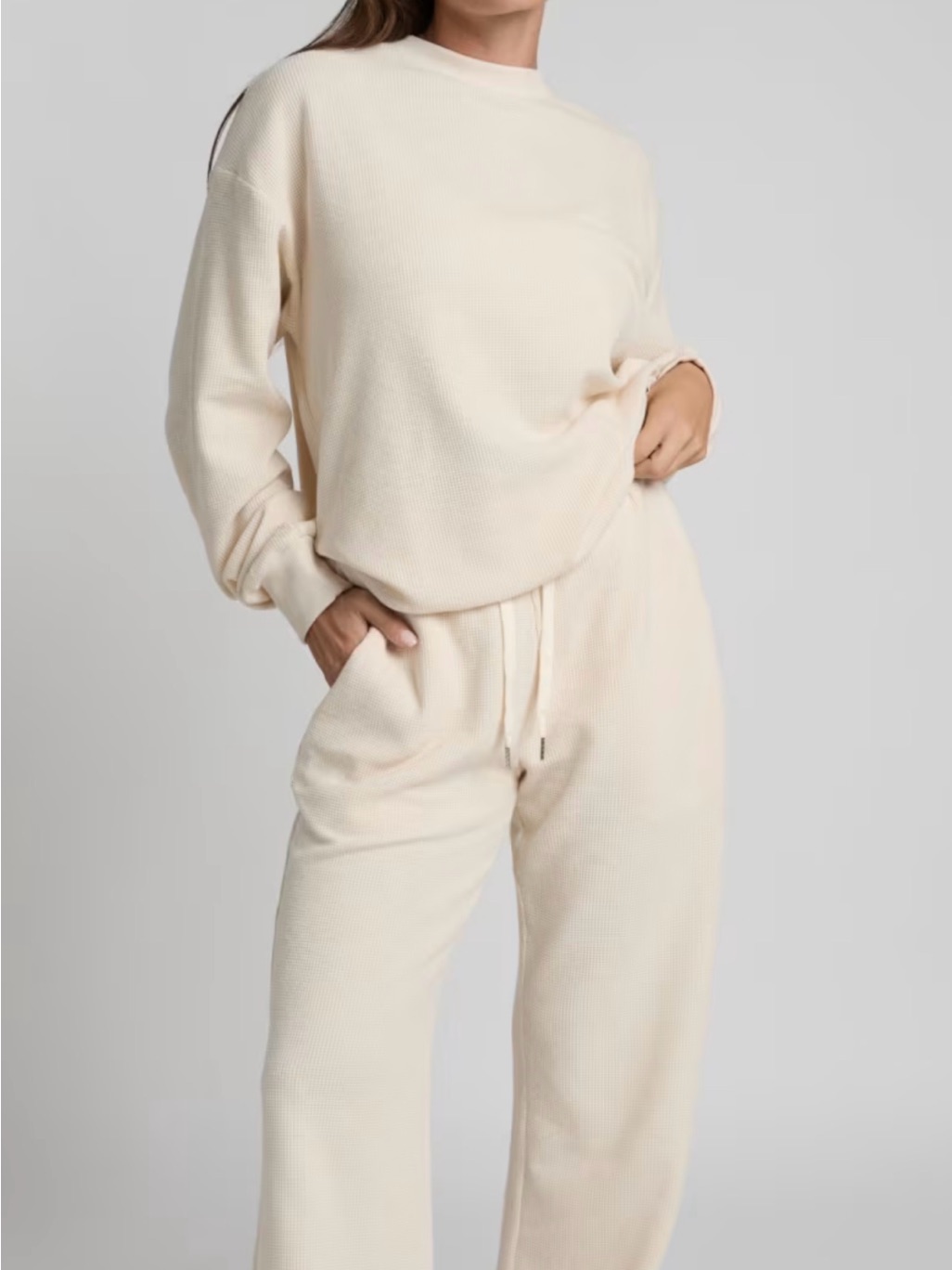 Comfrt Waffle-Knit Set In Cream